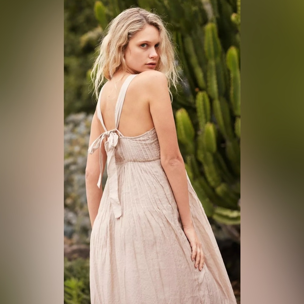 Free People Elegant Beige Frankie Pin-tuck Maxi Dress - Picture 3 of 8